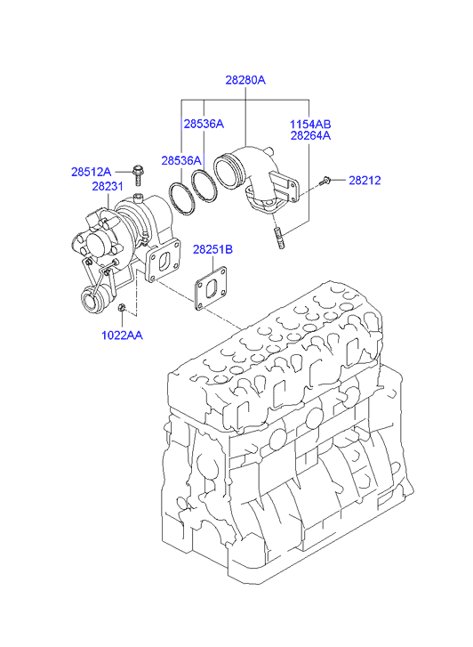 Схема расположения турбокомпрессора Hyundai HD78 D4DD