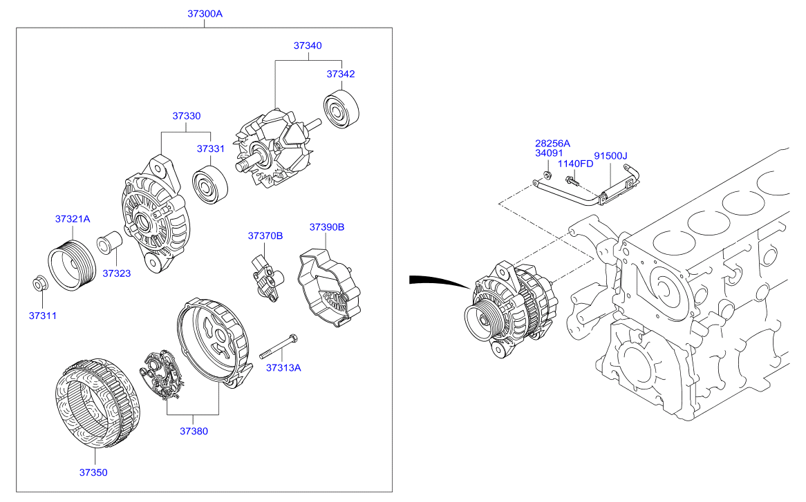 Генератор HD65, HD78 D4GA Valeo - схема расположения