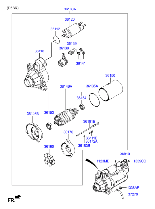 Стартер (5,5кВт, 11зубьев) HD120 D6DA19, D6DA22 Motorherz - схема расположеия